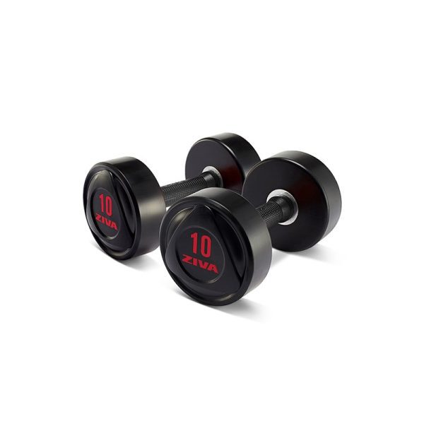 SL SOLID STEEL VIRGIN RUBBER DUMBBELLS W/ URETHANE HANDLE
